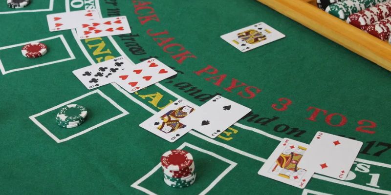 Hình ảnh một ván Blackjack cơ bản theo truyền thống